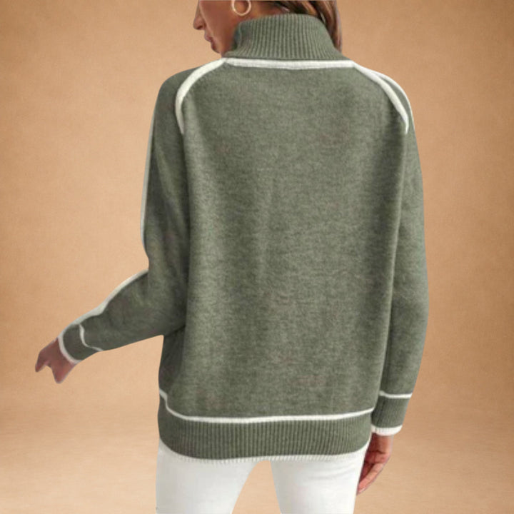 Christine – Luksuriøs olivengrøn striksweater