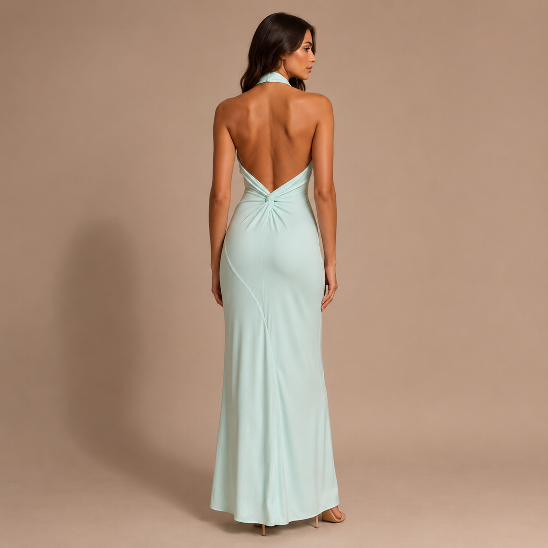 Inés - Maxi halter dress with front knot and fitted silhouette