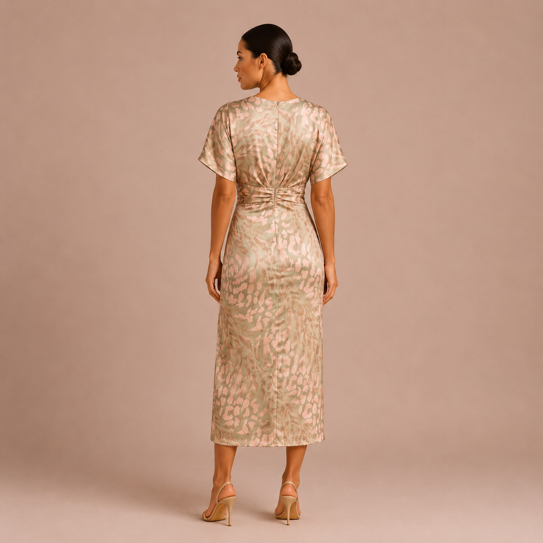 Laura - Vestido midi drapeado con nudo frontal