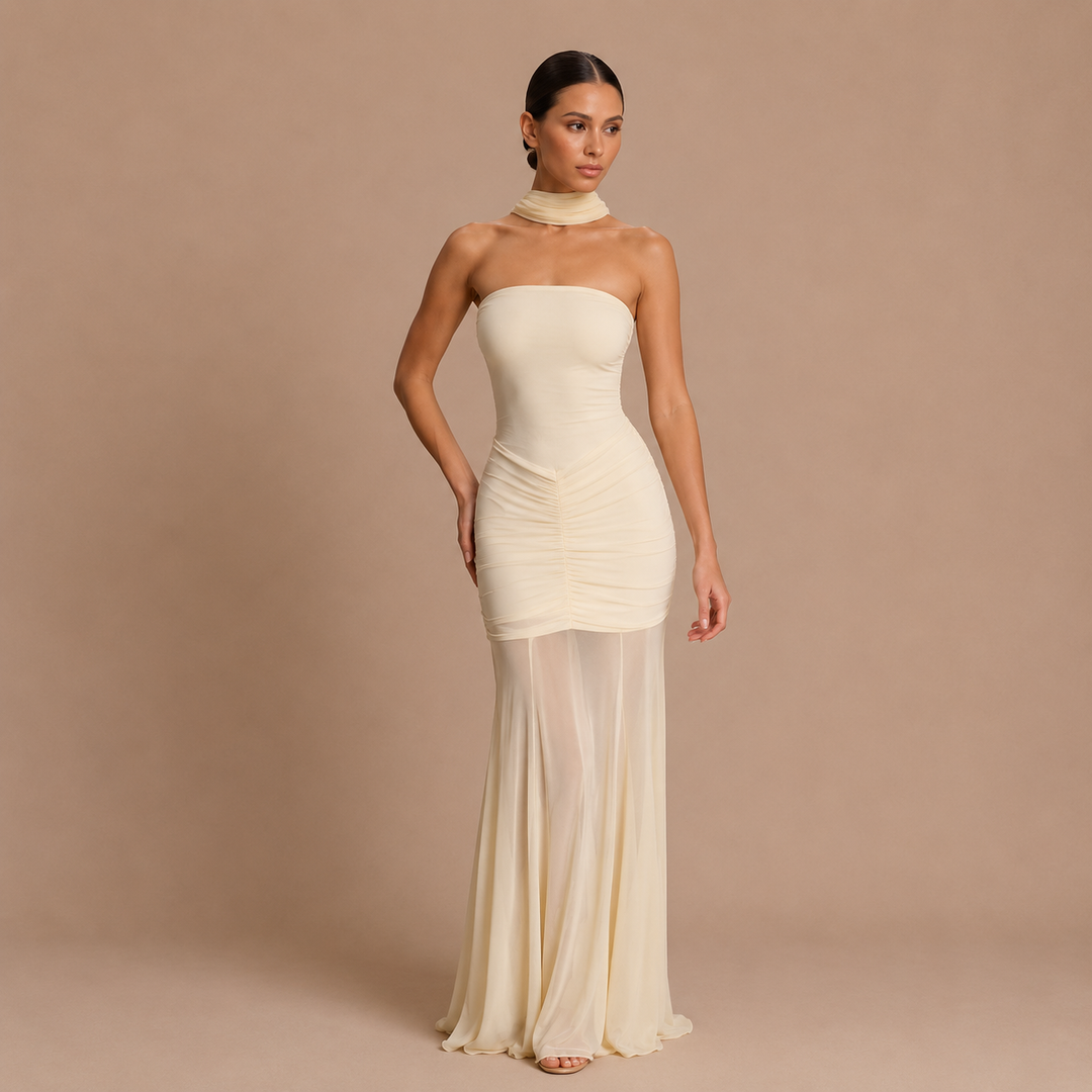 Adella - Vestido Escote Asimétrico con Abertura Drapada