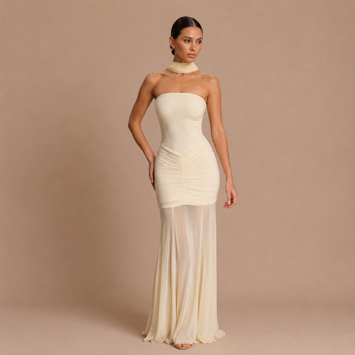 Adella - Vestido Escote Asimétrico con Abertura Drapada
