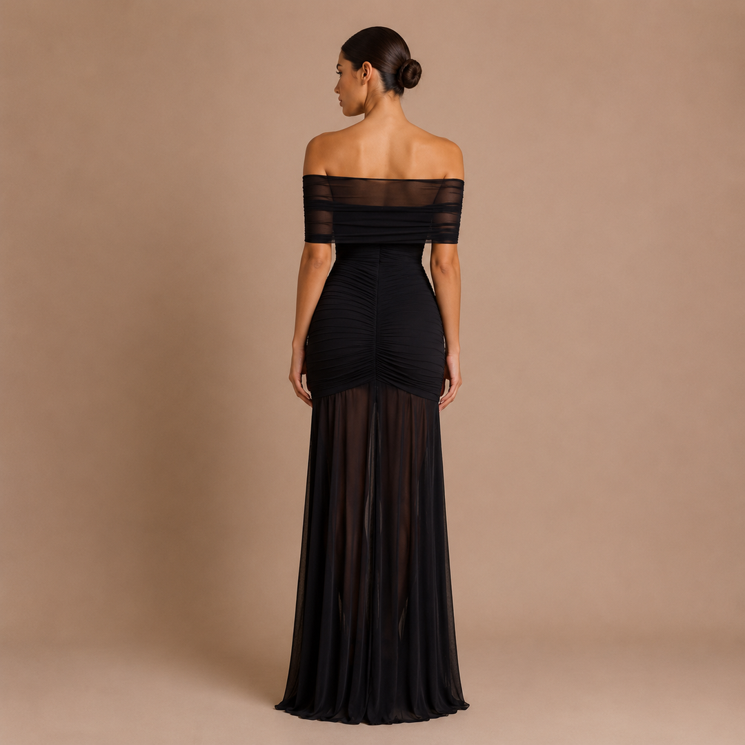 Adella - Vestido Escote Asimétrico con Abertura Drapada