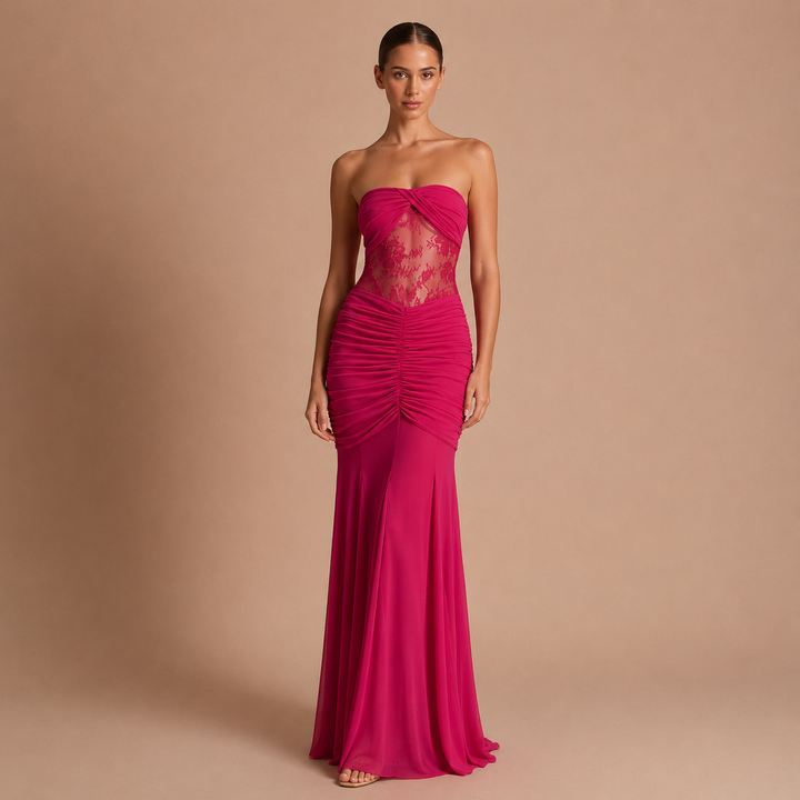 Eugenia - Vestido Maxi Drapeado Cintura Ilusión