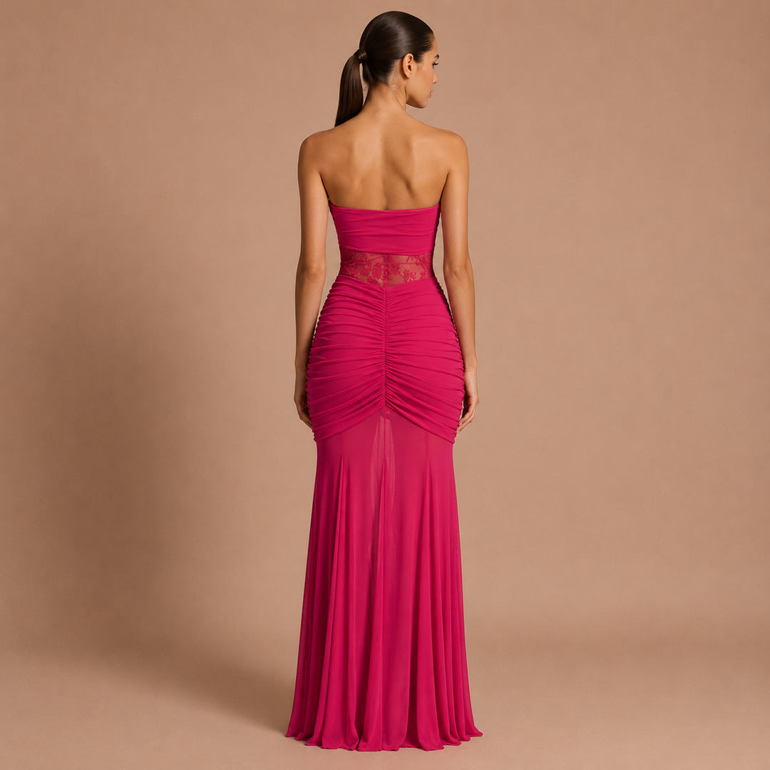 Eugenia - Vestido Maxi Drapeado Cintura Ilusión
