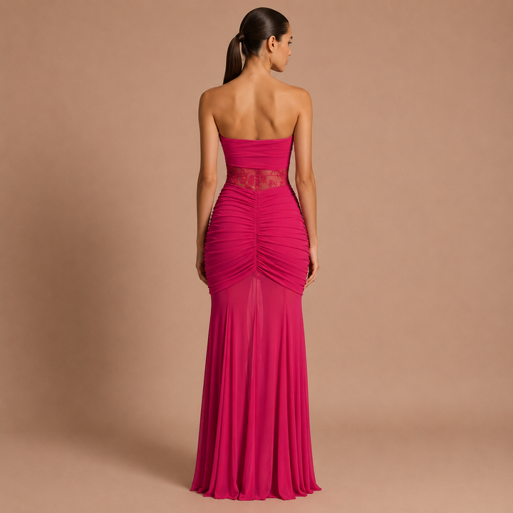 Eugenia - Vestido Maxi Drapeado Cintura Ilusión