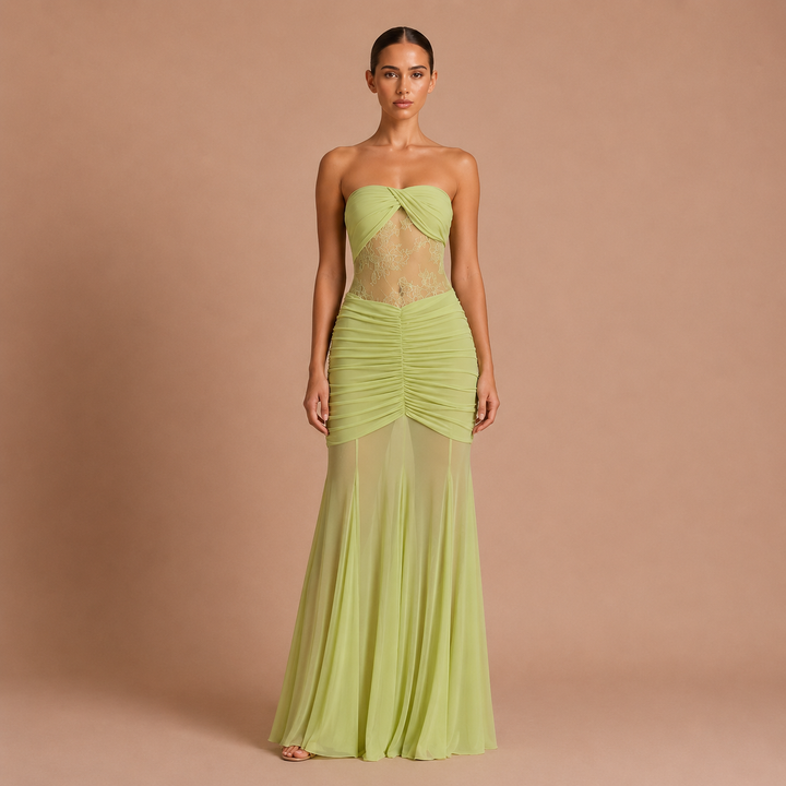 Eugenia - Vestido Maxi Drapeado Cintura Ilusión
