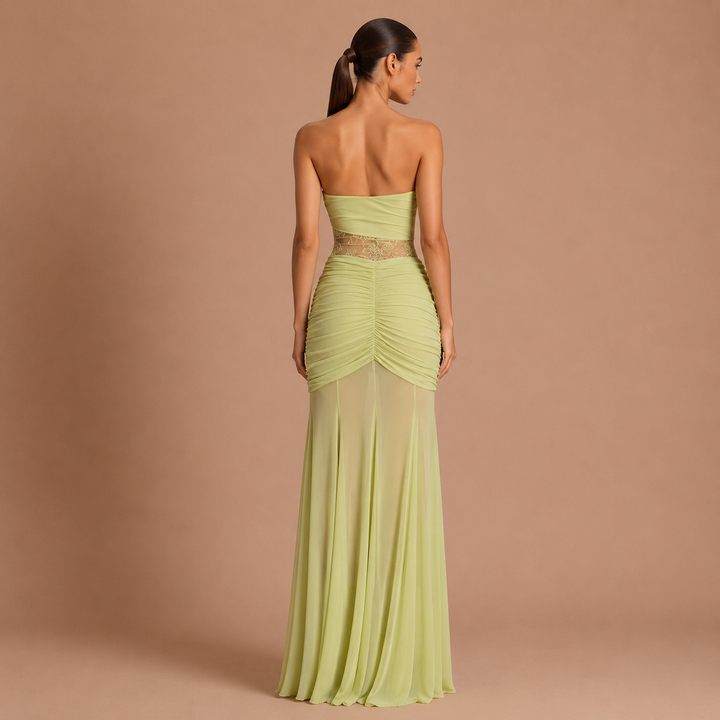 Eugenia - Vestido Maxi Drapeado Cintura Ilusión