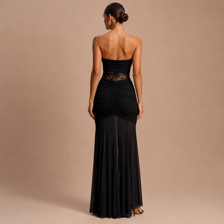 Eugenia - Vestido Maxi Drapeado Cintura Ilusión