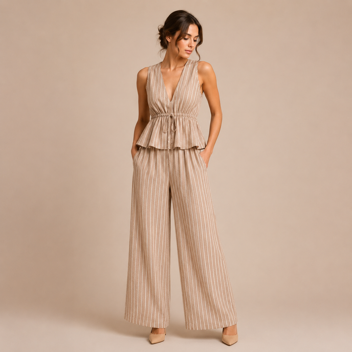 Paloma - Conjunto de rayas con top escote en V
