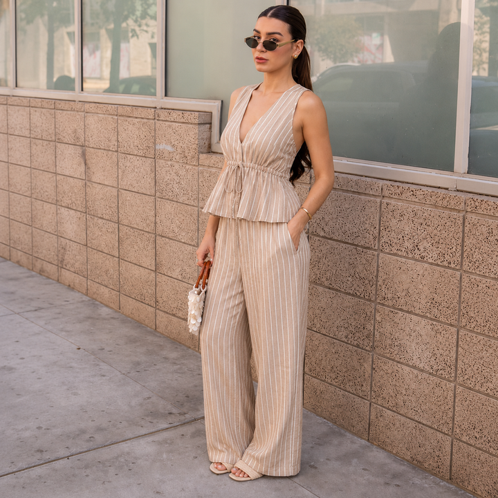 Paloma - Conjunto de rayas con top escote en V