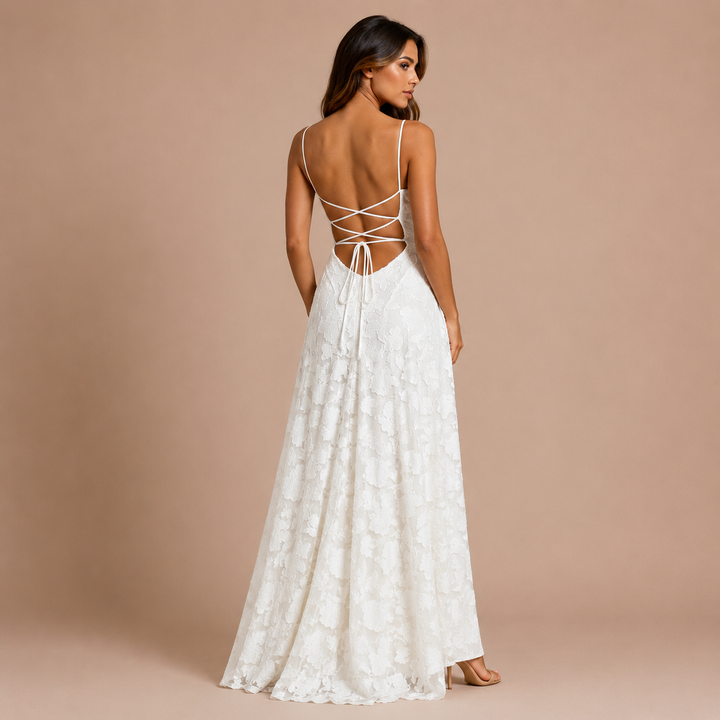 Mariana - Vestido largo de encaje con espalda descubierta