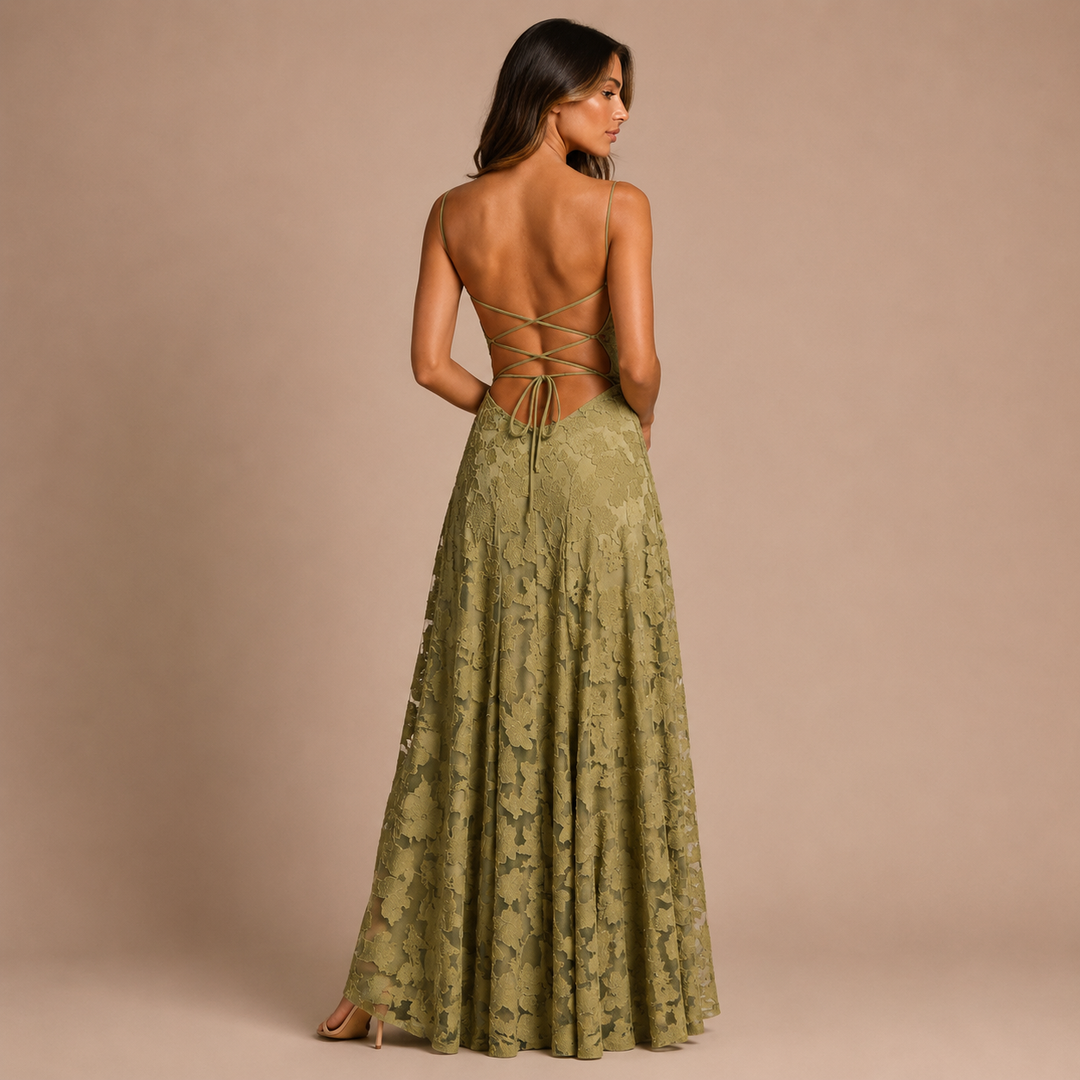 Mariana - Vestido largo de encaje con espalda descubierta