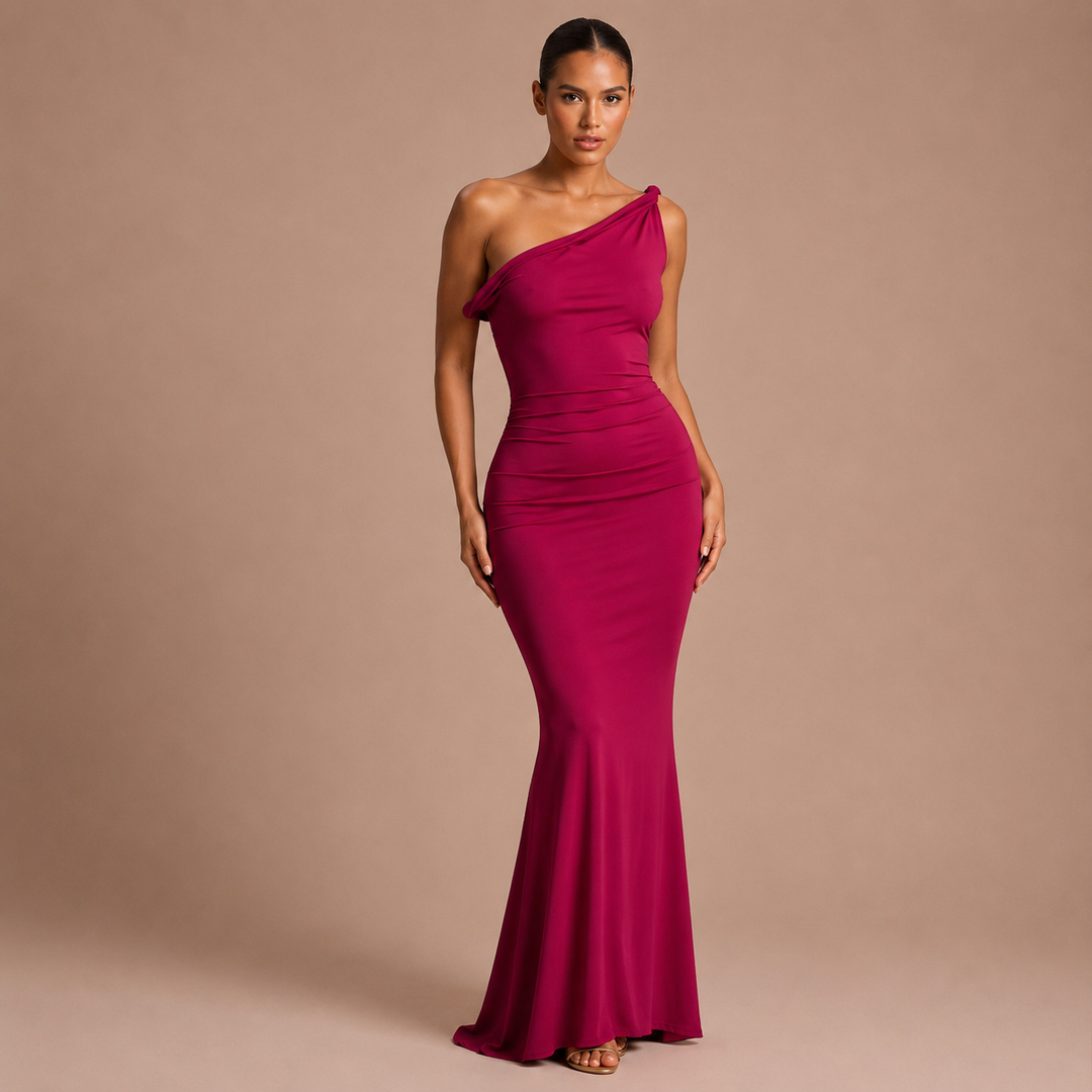 Violeta - Vestido maxi floral de un hombro y falda sirena