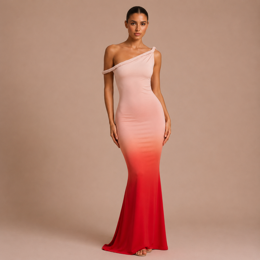 Violeta - Vestido maxi floral de un hombro y falda sirena