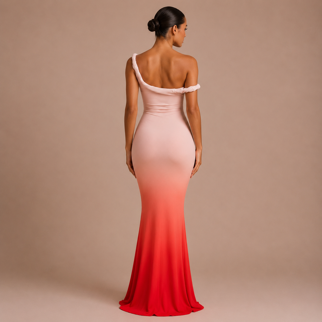 Violeta - Vestido maxi floral de un hombro y falda sirena