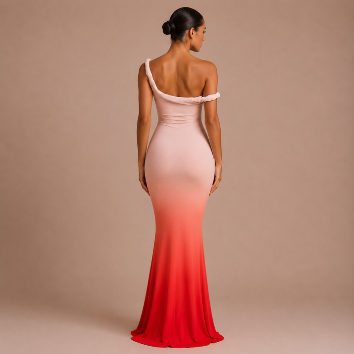 Violeta - Vestido maxi floral de un hombro y falda sirena