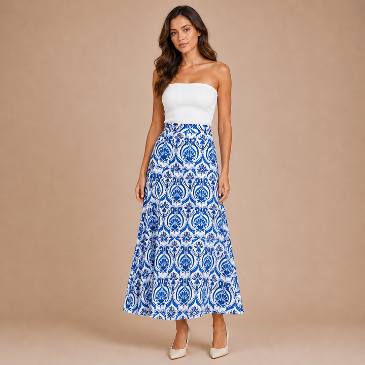 Iria – flydende midi-nederdel med ornamentalt print