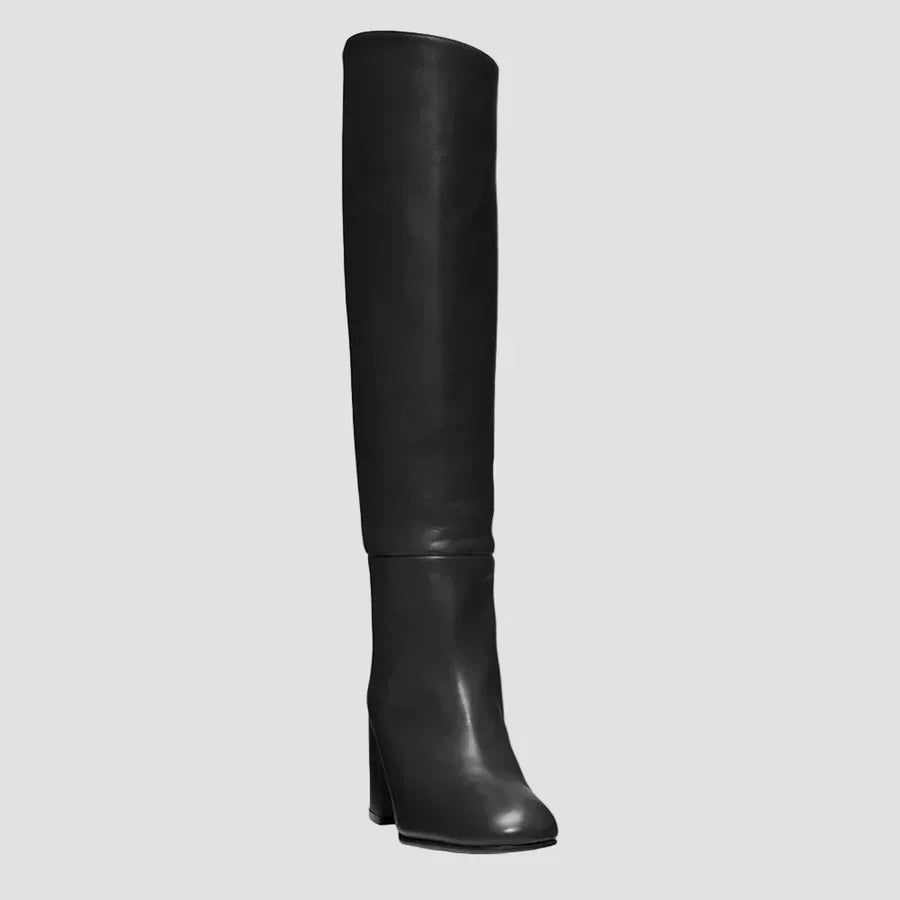 Anastasia – Sorte overknee-støvler med bred hæl