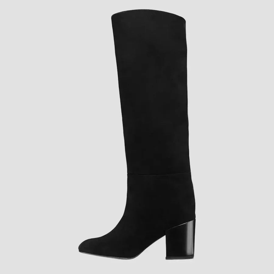 Anastasia – Sorte overknee-støvler med bred hæl