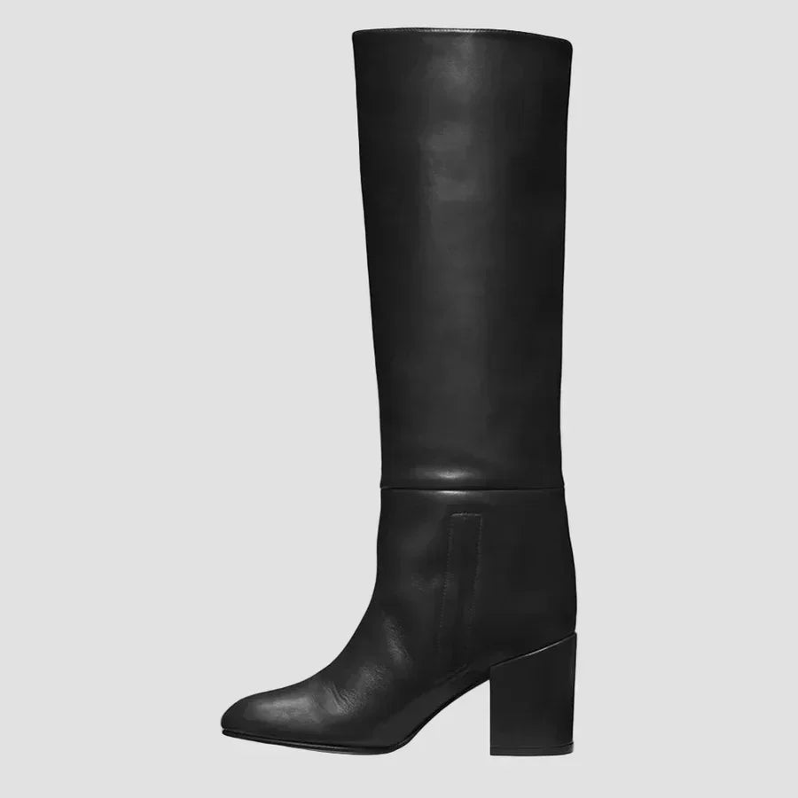 Anastasia – Sorte overknee-støvler med bred hæl
