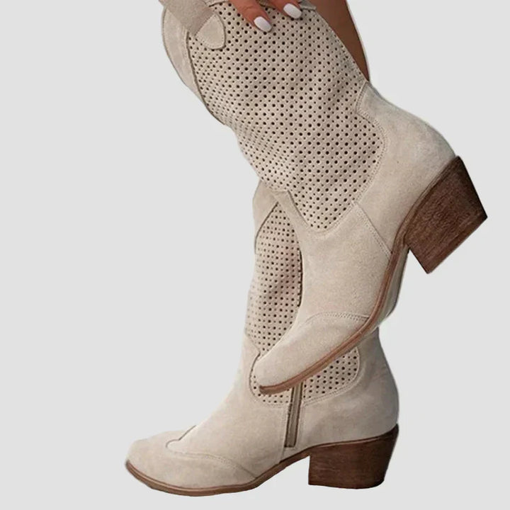 Xenia – Moderne cowboystøvler i denim med lynlås i siden