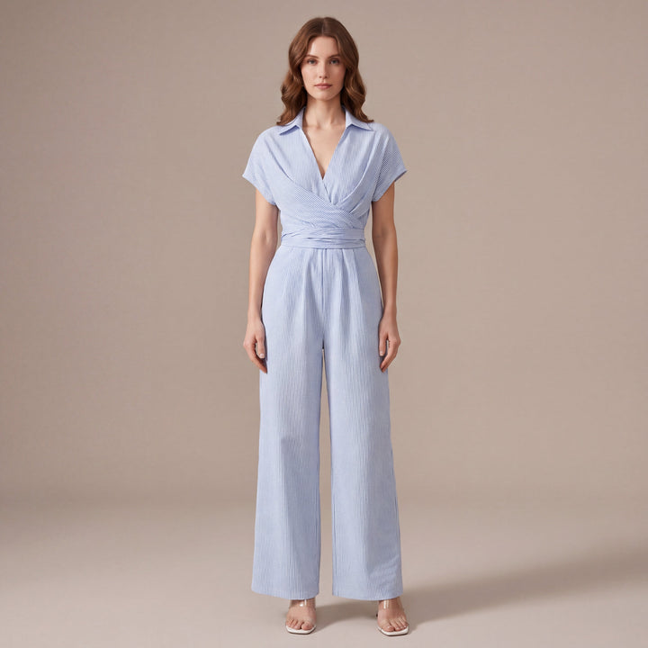 Helena – slå om-jumpsuit med bælte og lige ben