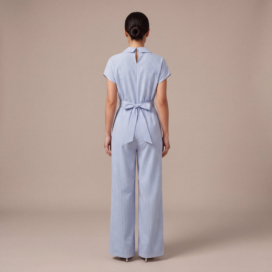 Helena – slå om-jumpsuit med bælte og lige ben