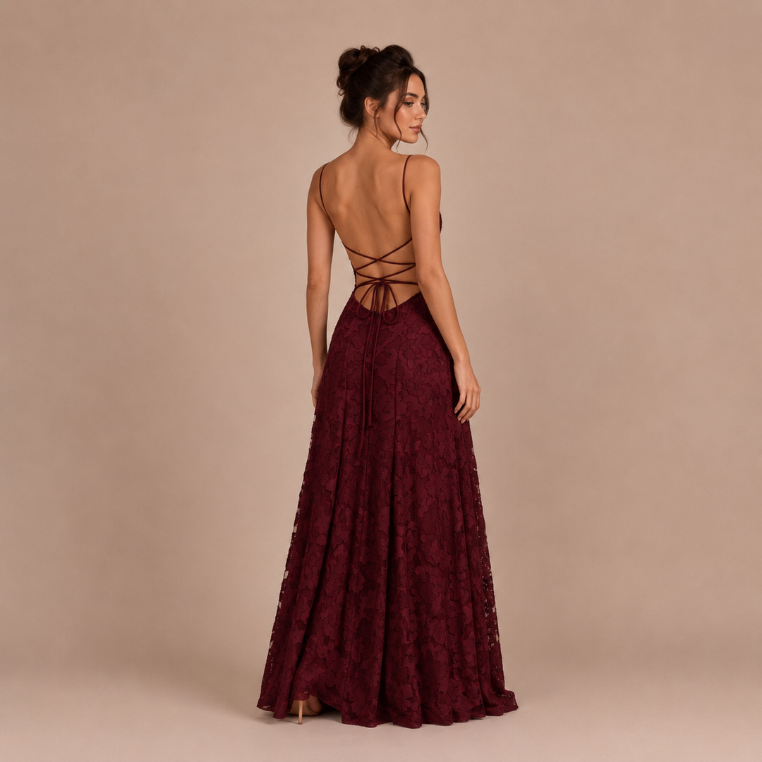Mariana - Vestido largo de encaje con espalda descubierta
